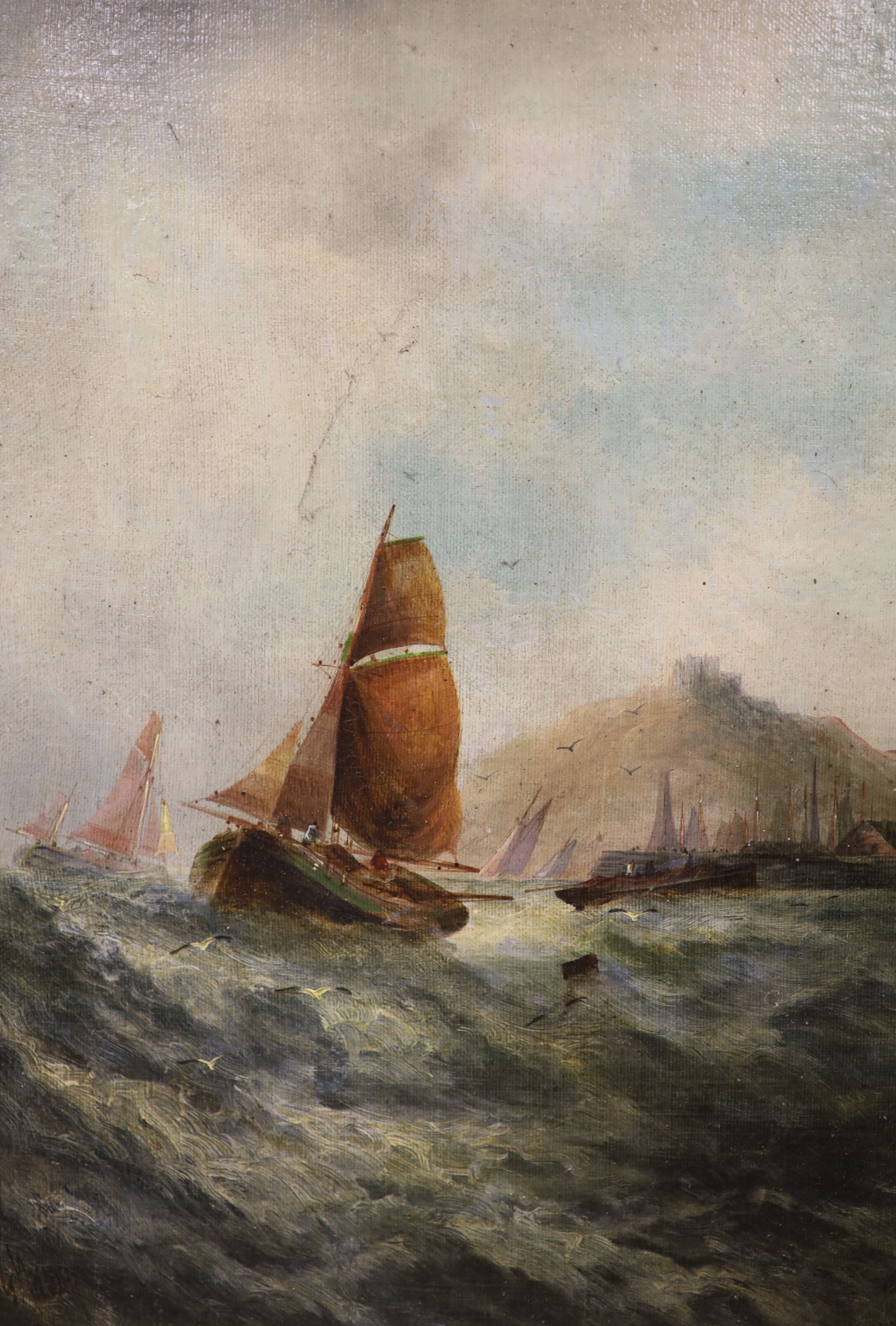 George Knight (b.1825), oil on canvas, Fishing boats off the coast, signed, 35 x 25cm